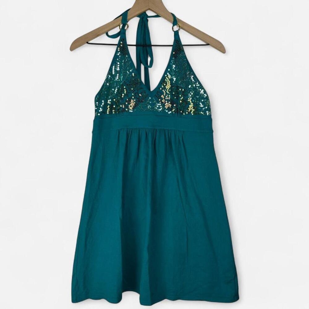 Victorias secret sequin halter bra top dress teal Y2K style size S